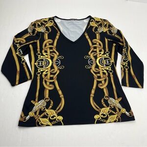 J.‎ McLaughlin Bit Equestrian Catalina Womens Size Medium Top Shirt Black V-Neck
